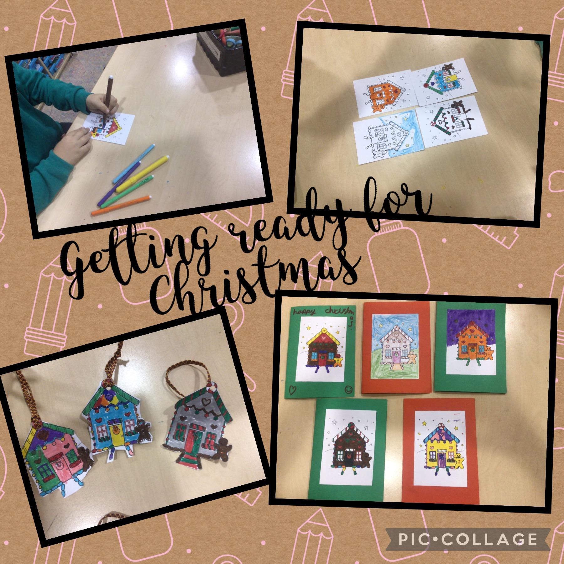 We made Christmas cards and decorations